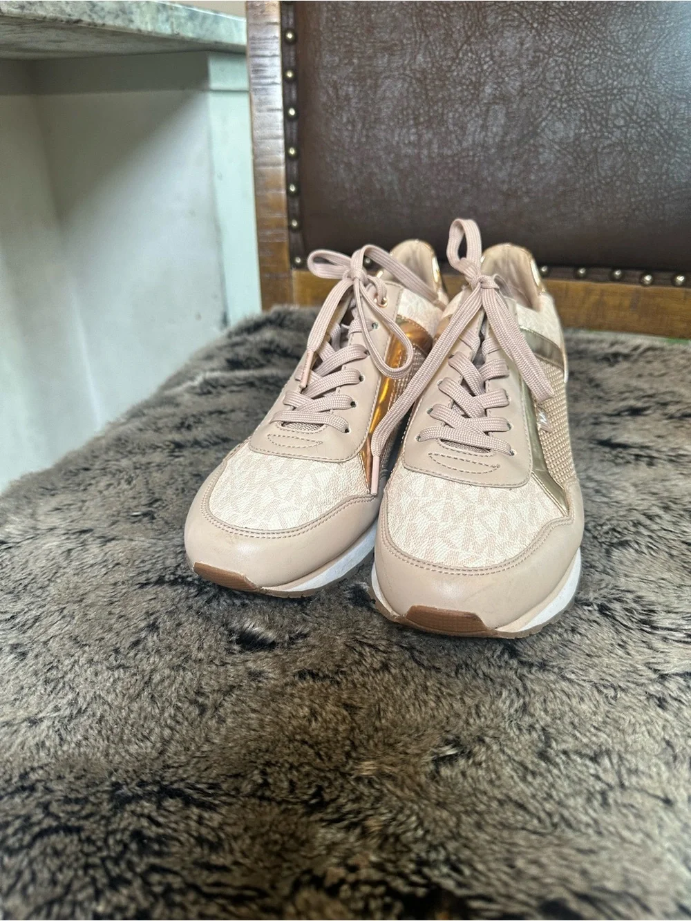 NWOB Michael Kors Maddy Two-Tone Logo & Mesh Trainer Pink Rose Gold Sneakers,9.5